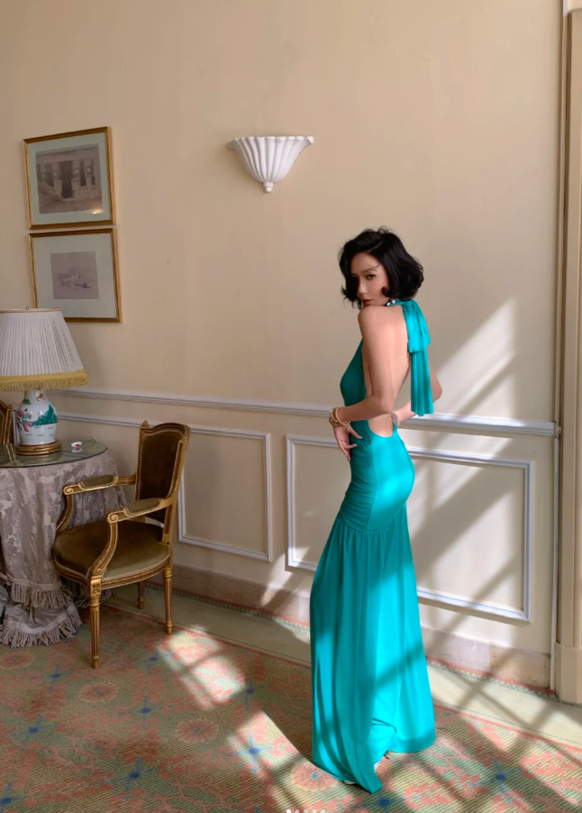 Sexy Turquoise Prom Dress Halter Sheath Birthday Dress Sleeveless Evening Dress DP05160