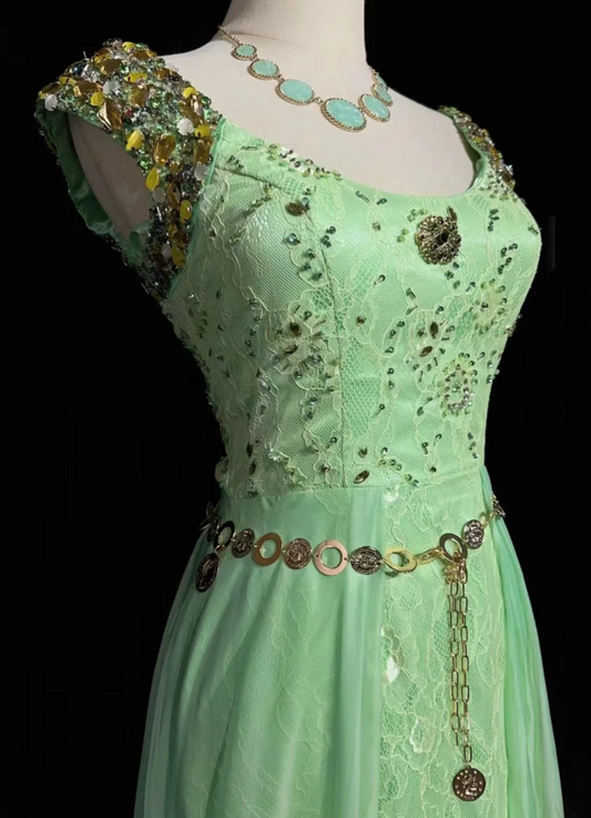 Elegant Green Prom DressBeaded Chiffon V-neck Evening Dress Sheath Birthday Dress DP05165