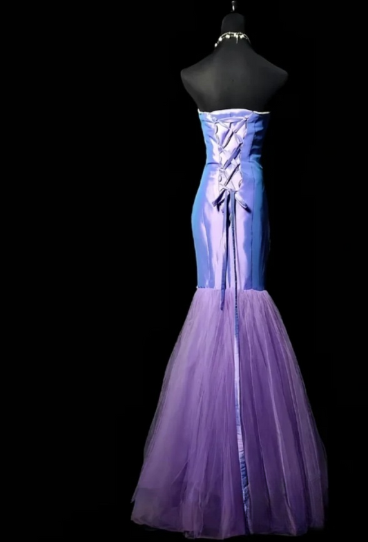 Elegant Purple Prom Dress Satin Strapless Evening Dress Sheath Birthday Dress DP05168