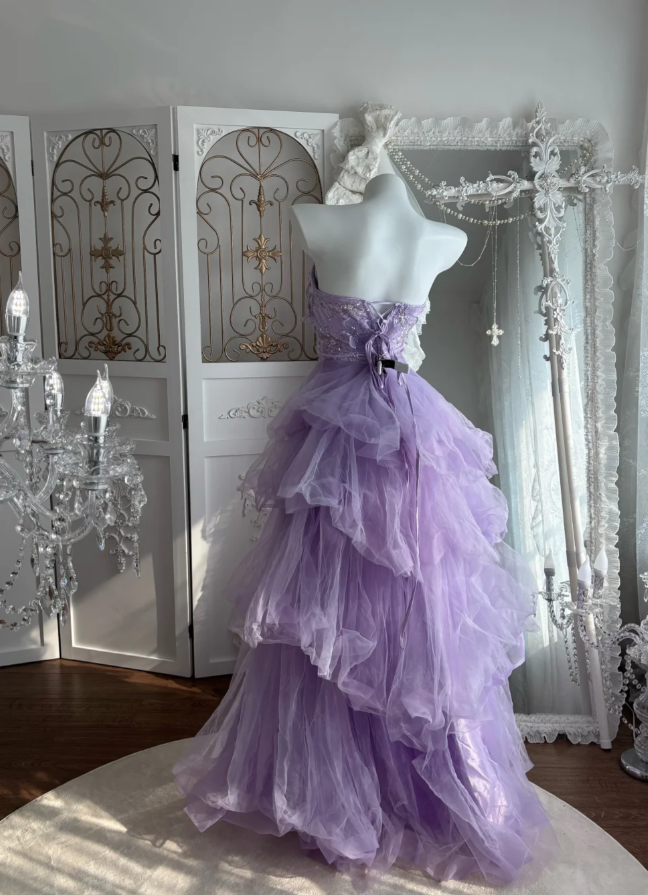 Elegant Purple Prom Dress Tulle Evening Dress A-Line Birthday Dress DP05169