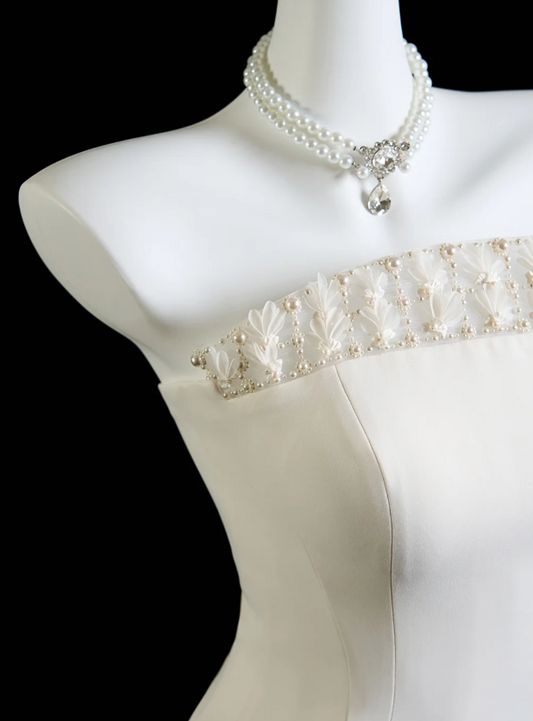 Elegant White Prom Dress Satin Evening Dress Mermaid Birthday Dress DP05170