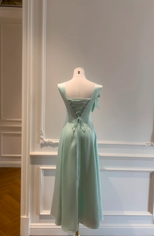 Chic Mint Green Prom Dress Satin Evening Dress A-Line Birthday Dress DP05172
