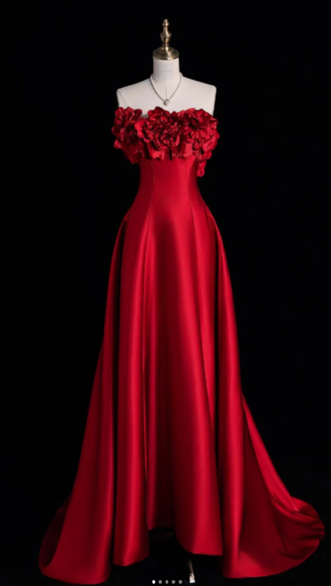 Chic Red Prom Dress Satin Strapless Evening Dress Sheath Birthday Dress DP05179