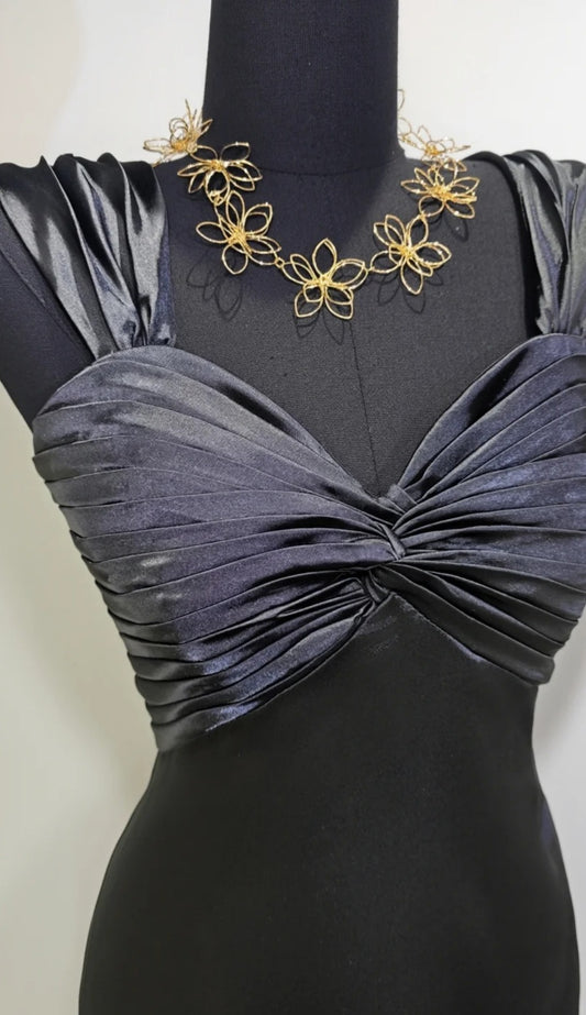 Chic Black Prom Dress Satin Straps Evening Dress Sheath Birthday Dress DP05197