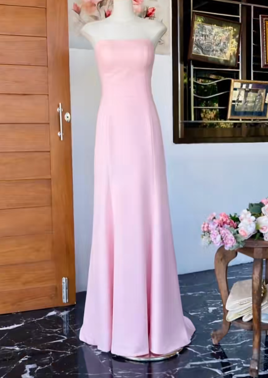 Robe de bal chic rose fourreau bustier en satin Robe de soirée DP05315