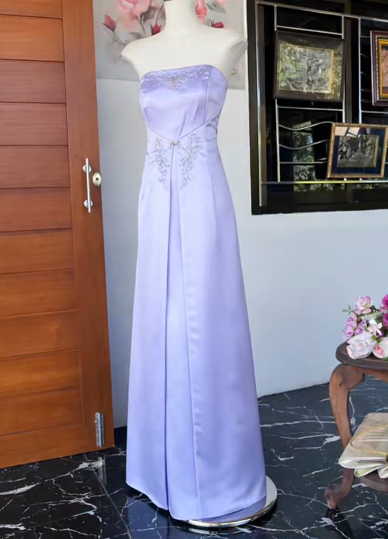Chic Purple Prom Dress Sheath Strapless Satin Evening Dress DP05316