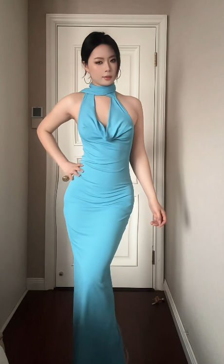 Chic Sheath Long Evening Dress Halter Spandex Party Dress Blue Prom Dress DP05331