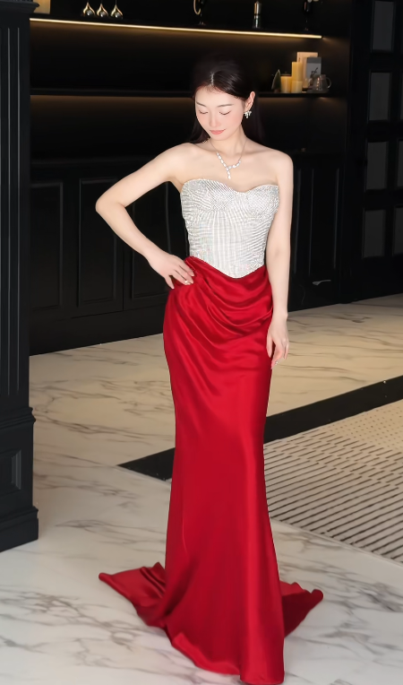 Robe longue de soirée chic fourreau dos nu en spandex pour bal de promo bleue DP05333