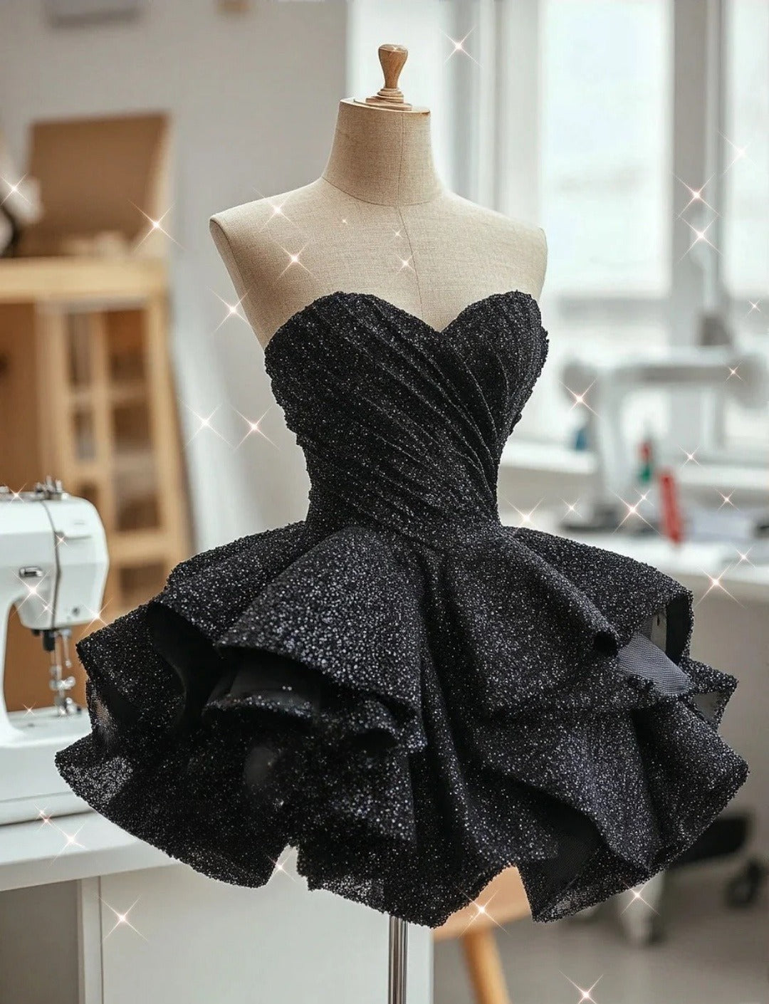 Robe de bal courte noire sexy en tulle coupe trapèze bustier pour anniversaire Robe de cocktail sans manches DP05393