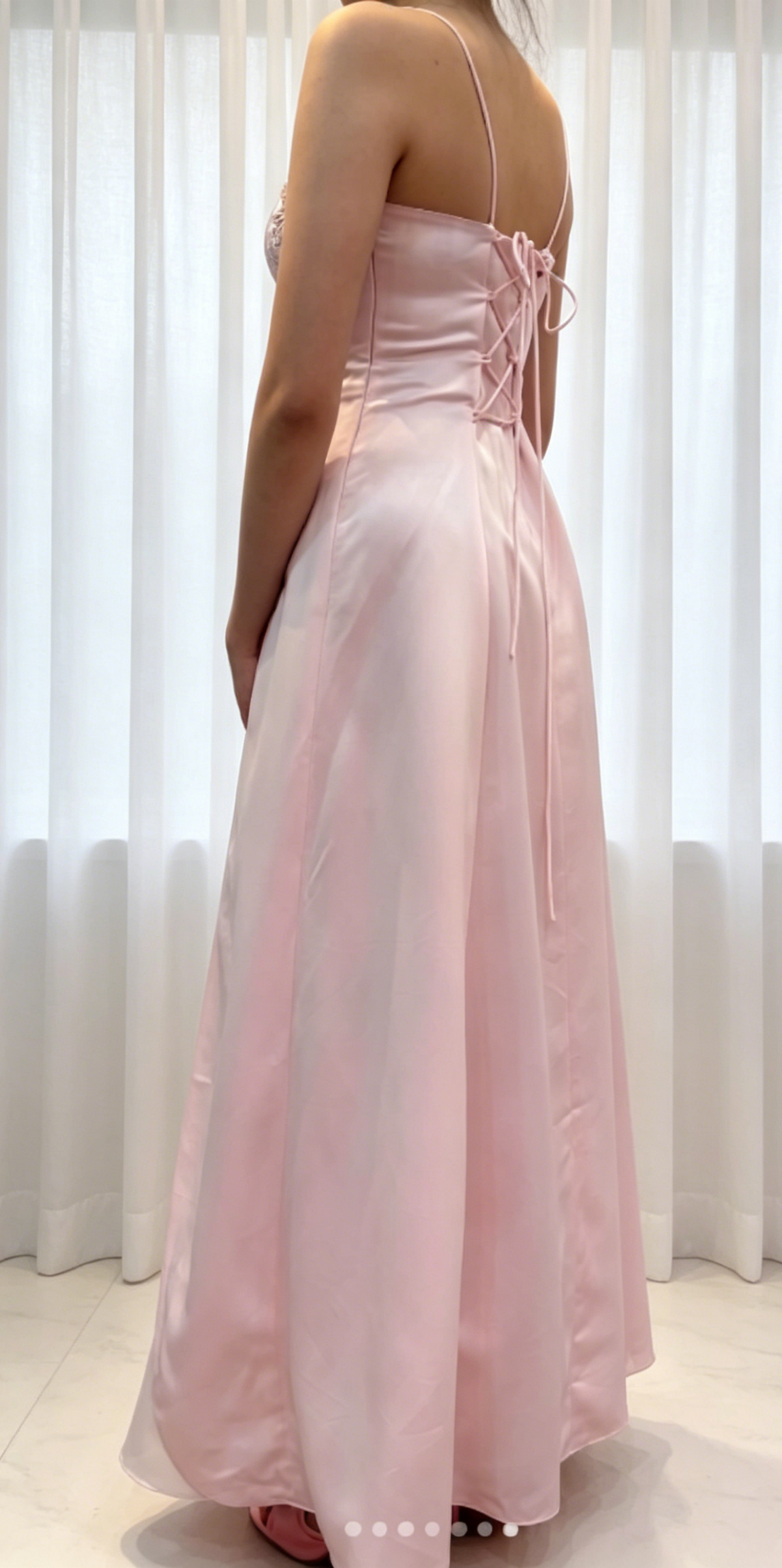 Schickes rosa Ballkleid Spaghettiträger Abendkleid A-Linie Satin Langes Abendkleid DP05416