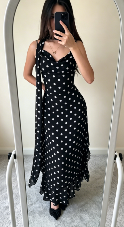Robe Longue de Soirée Fourreau en Mousseline de Soie à Fines Bretelles Noire Élégante - Robe d'Invitée de Mariage DP05463