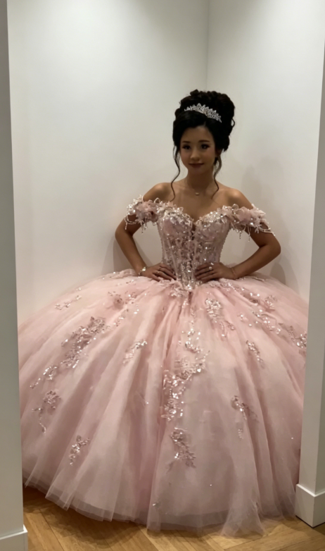 Elegantes Off-Shoulder Ballkleid Geburtstagskleid Tüll Perlen Quinceanera Kleid Rosa Sweet 16 Kleid DP05560