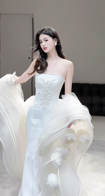 Timeless Strapless Sheath Long Wedding Dress Chiffon Bridal Dress White Bridal Gown DP05567