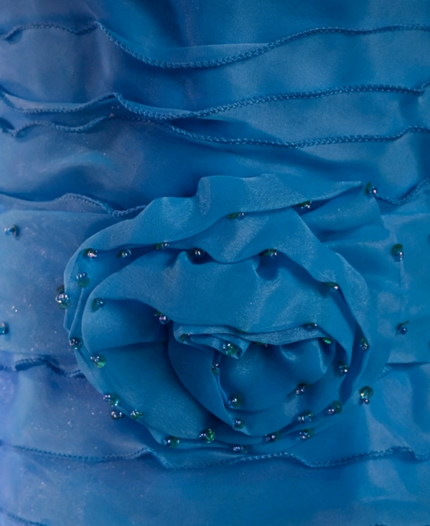 Robe de Cocktail Chic sans Bretelles Courte Robe de Bal en Tulle Bleu Robe d'Anniversaire DP05576
