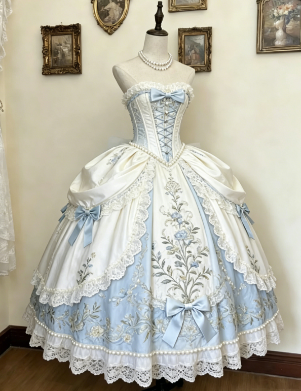 Elegantes trägerloses Geburtstagskleid Ballkleid Satin Bestickt Langes Ballkleid Hellblau Sweet 16 Kleid DP05579