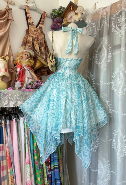 Élégante robe d'anniversaire à col américain, robe de cocktail en mousseline de soie coupe A, robe de soirée de remise des diplômes bleue DP05615