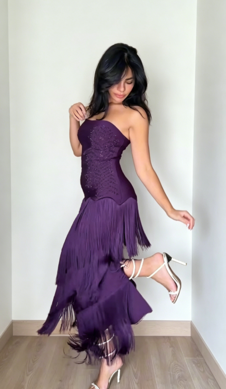 Gorgeous Strapless Sheath Satin Long Evening Dress Purple Prom Dress DP05664