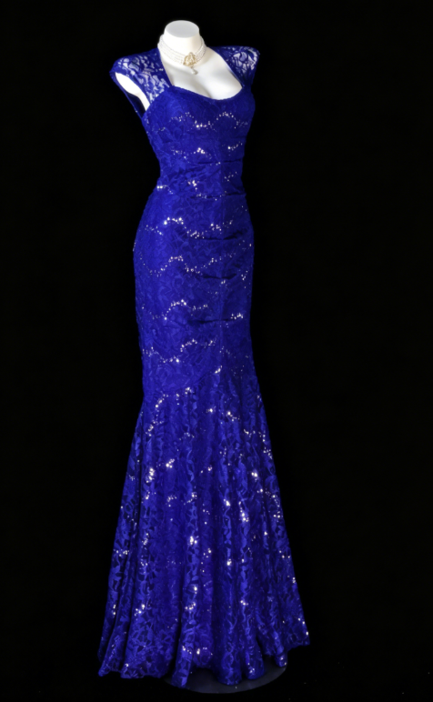 Wunderschönes, figurbetontes langes Abendkleid aus Spitze für Schatz, blaues Ballkleid DP05669