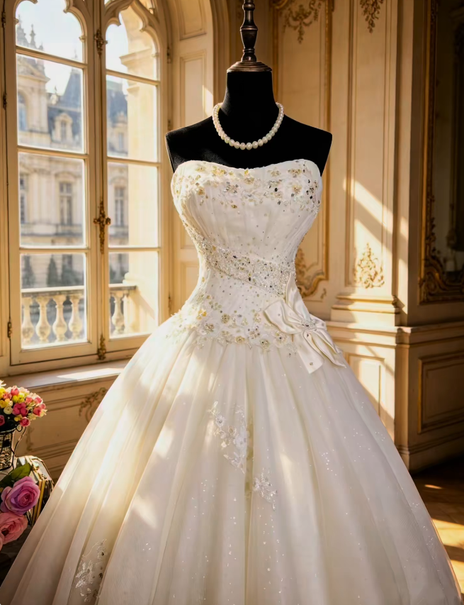 Elegantes weißes Hochzeitskleid, herzförmiger Ausschnitt, A-Linie, Brautkleid mit Applikationen, Tüll, Brautkleid DP05717