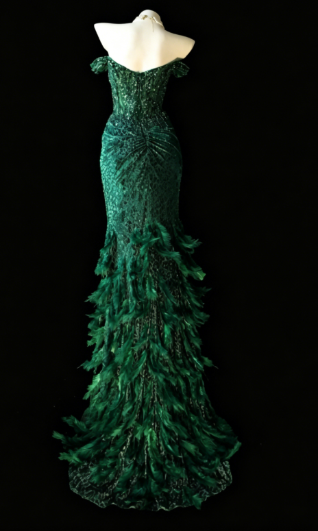 Glam Dark Green Prom Dress Off-shoulder Sheath Satin Long Evening Dress DP05744