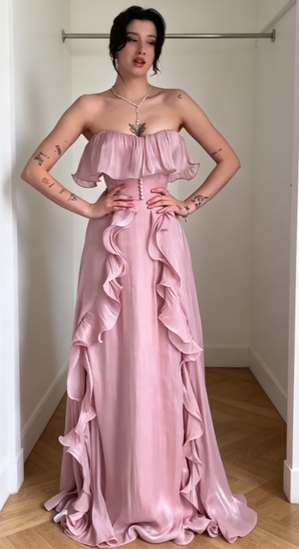 Elegantes rosa Ballkleid, trägerloses Etui-Abendkleid aus Chiffon DP05790