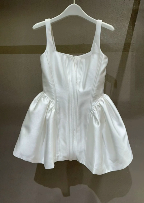 Chic White Homecoming Dress Straps A-Line Satin Short Prom Dress Sleeveless Graduation Party Dress DP05802