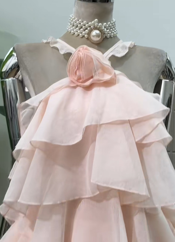 Chic Pink Homecoming Dress Halter Sheath Chiffon Short Prom Dress Sleeveless Graduation Party Dress DP05810
