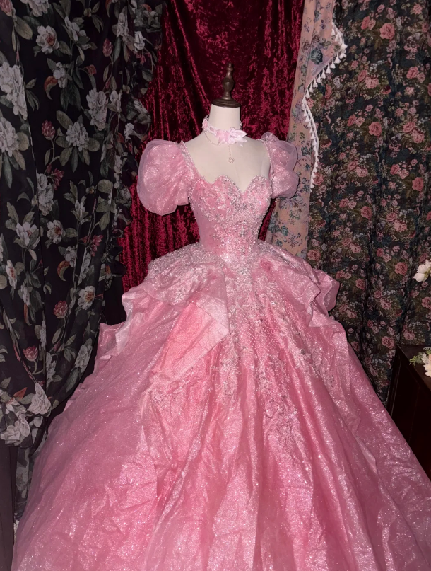 Gorgeous Ball Gown Tulle Quinceanera Dress Applique Pink Sweet 16 Dress DP05831