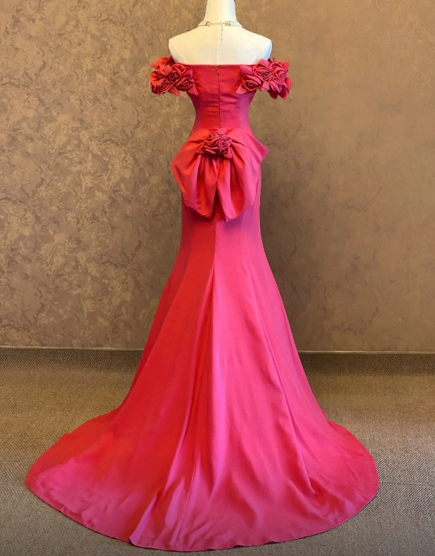 Elegant Off-shoulder Mermaid Chiffon Long Evening Dress Pink Mother Of Bride Dress DP05833
