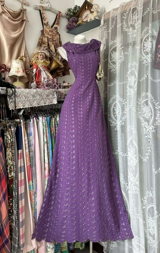 Elegant Round Neck Sheath Chiffon Long Evening Dress Purple Mother Of Bride Dress DP05834