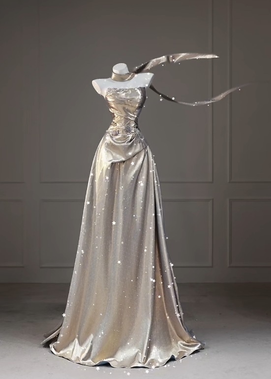 Elegant Strapless A-Line Metallic Satin Long Evening Dress DP05838