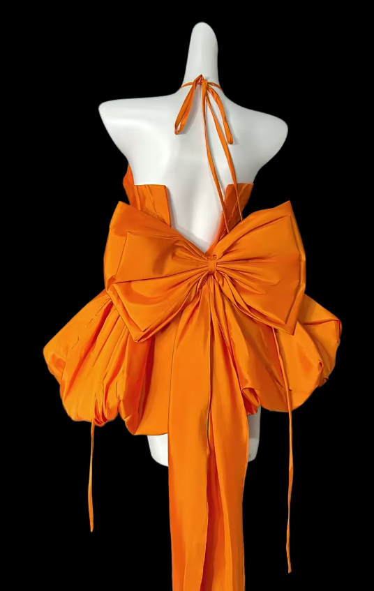 Chic Orange Short Homecoming Dress Halter A-Line Satin Birthday Dress Sleeveless Party Dress DP05856