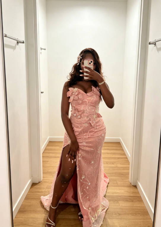 Sexy Sweetheart Sheath Tulle Sequins Long Evening Dress Pink Prom Dress DP05908