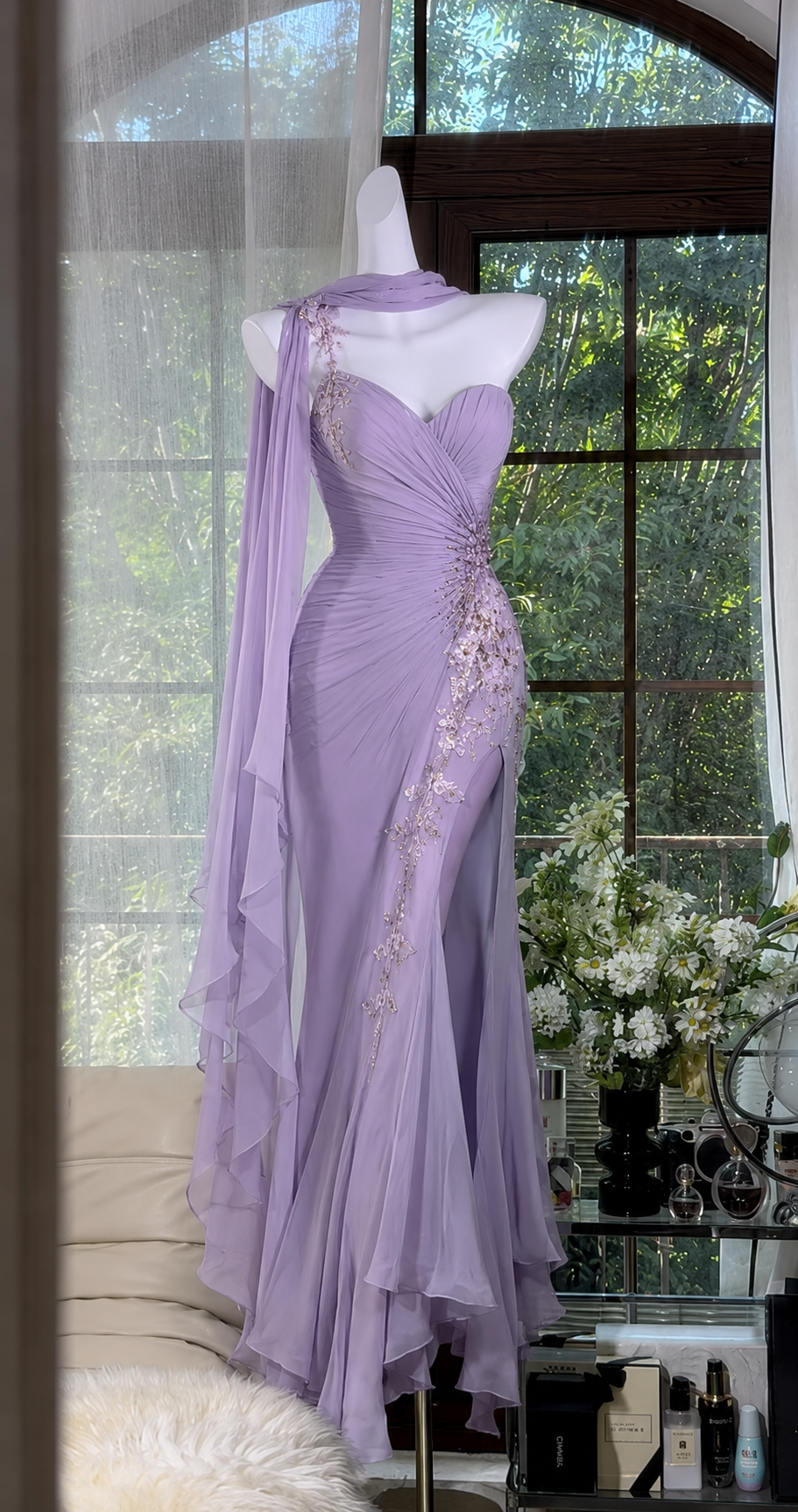 Chic Lavender Evening Dress Sweetheart Sheath Chiffon Prom Dress DP05974