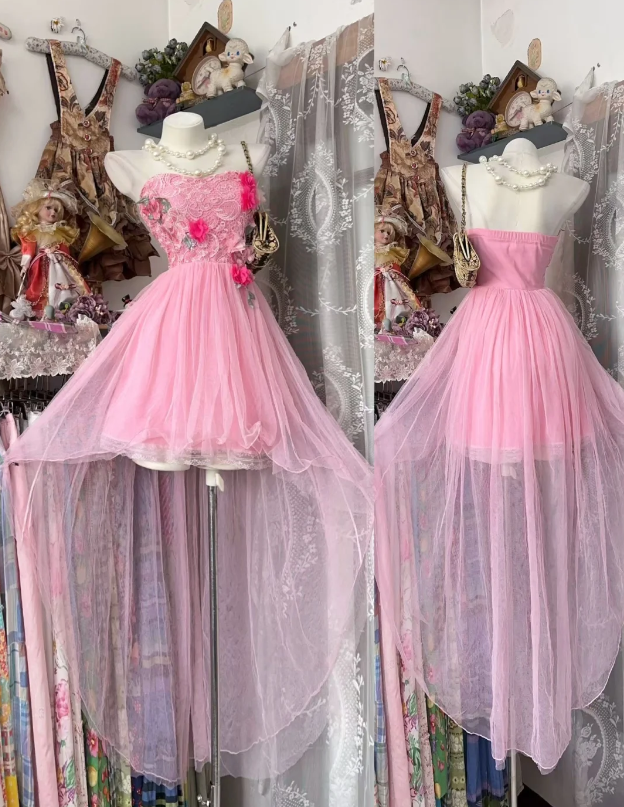 Chic Pink Birthday Dress Sweetheart Hoco Dress A-Line Tulle Graduation Party Dress DP06066