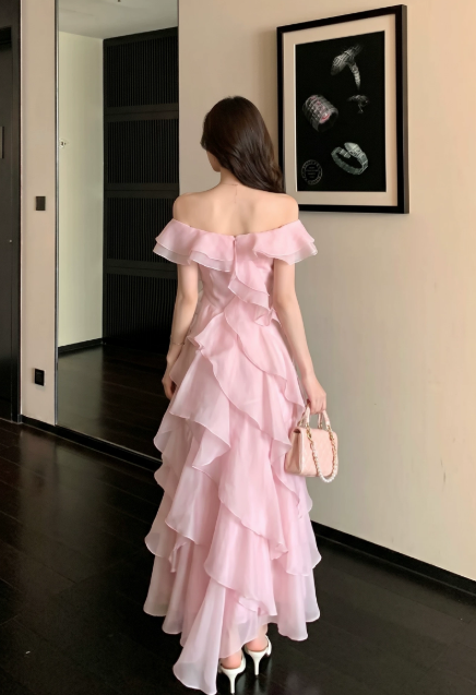 Fairy Sweetheart A-Line Long Evening Dress Chiffon Pink Prom Dress DP06093