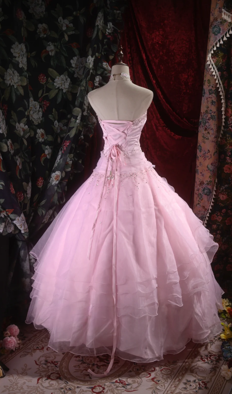 Superbe robe de bal sans bretelles Quinceanera Robe en tulle avec appliqués Rose Sweet 16 DressDP06099