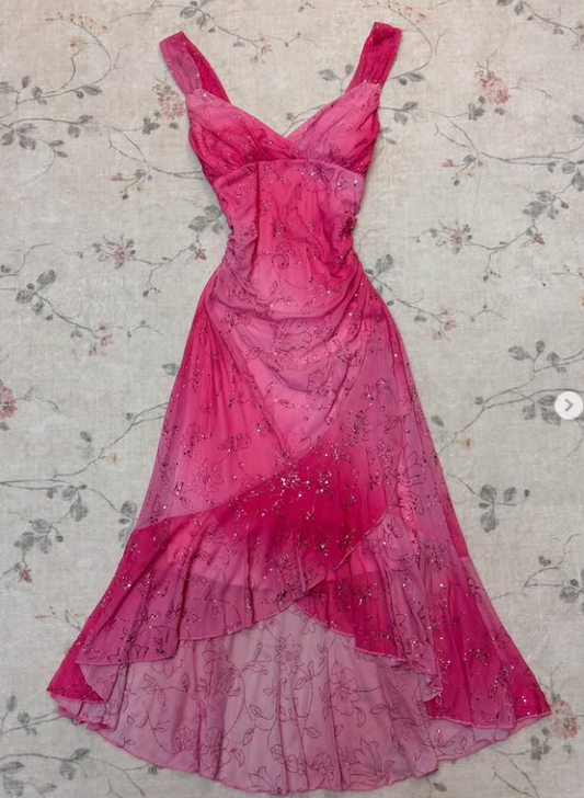 Robe de soirée longue fourreau en mousseline avec col en V Glam, rose, robe de bal DP06101