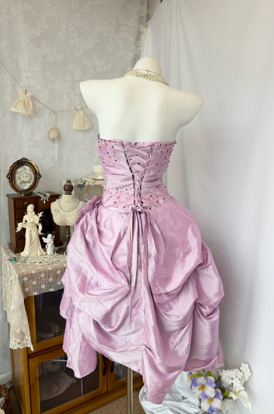 Sexy Strapless Birthday Dress Satin Sheath Party Dress Pink Hoco Dress DP06126