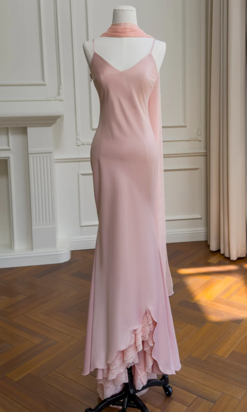 Elegantes langes Abendkleid in Pink aus Chiffon Etuikleid Festliches Kleid DP06133