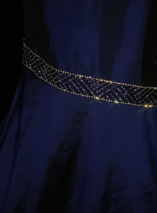 Elegantes nachtblaues langes Abendkleid aus Satin, Meerjungfrauen-Stil, festliches Kleid DP06144