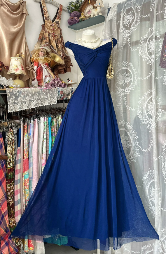 Elegantes marineblaues Ballkleid mit V-Ausschnitt, Etui-Schnitt, Chiffon, langes Abendkleid DP06190
