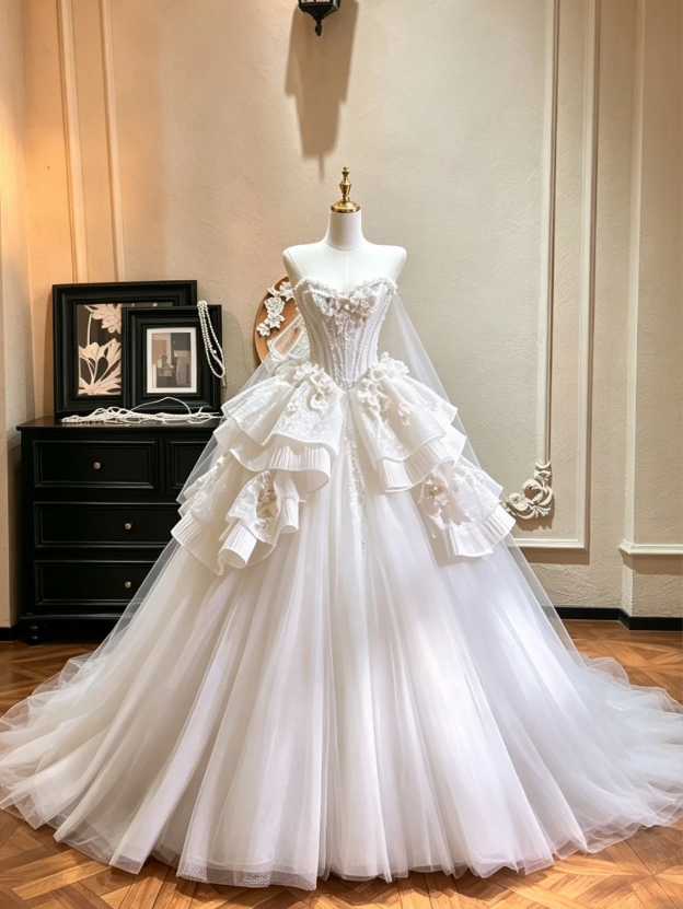 Robe de mariée simple trapèze en tulle doux DP06222