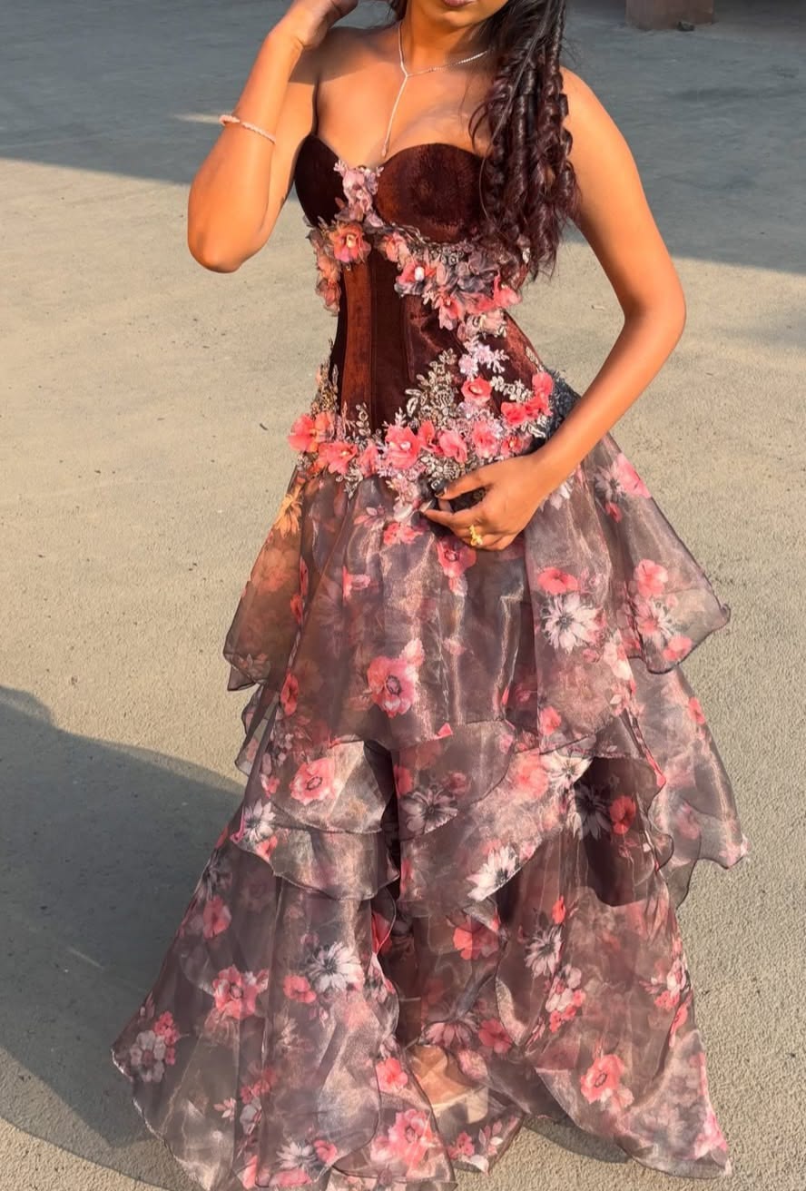 Elegantes rotes Abendkleid Chiffon Blumen Festliches Kleid Sweetheart A-Linie Ballkleid DP06243