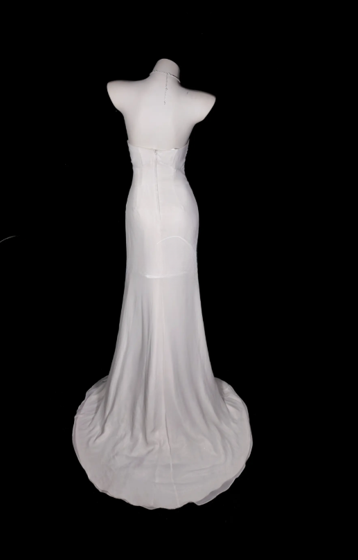 Robe de Soirée Blanche Chic Fourreau Cœur Robe de Bal Mousseline de Soie Robe Formelle DP06245