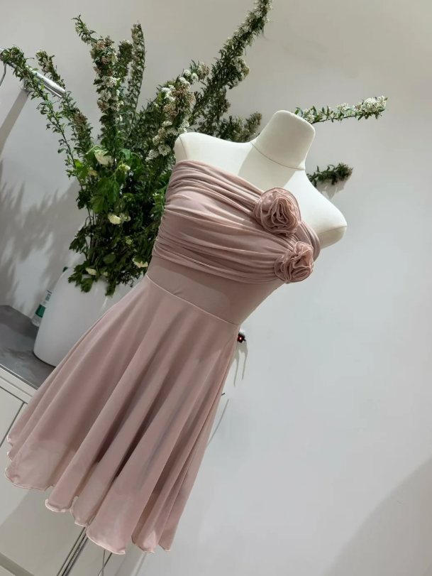 Sexy Dusty Pink Short Prom Dress Chiffon Hoco Dress A-Line Birthday Dress A-Line DP06259