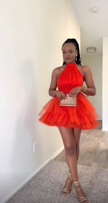Sexy Rotes Hoco Kleid Neckholder A-Linie Kleid für Party Tüll Geburtstagskleid DP06304