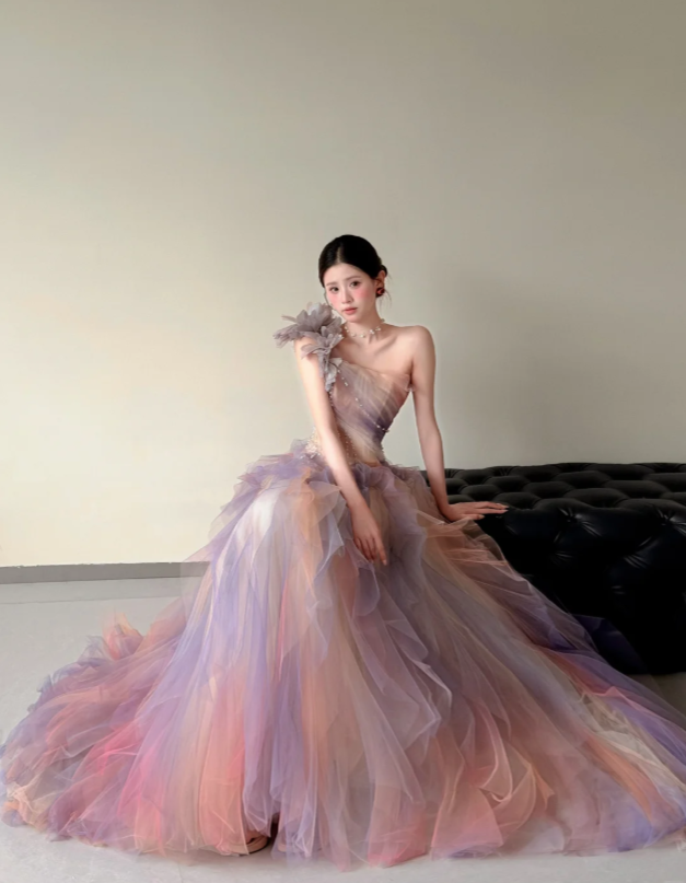 Glamouröses, schulterfreies Ballkleid A-Linien-Kleid für Partys Tüll-Abendkleid DP06317