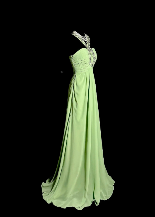Glam Green Prom Dress Sheath Dress for Party Chiffon Evening Dress DP06334