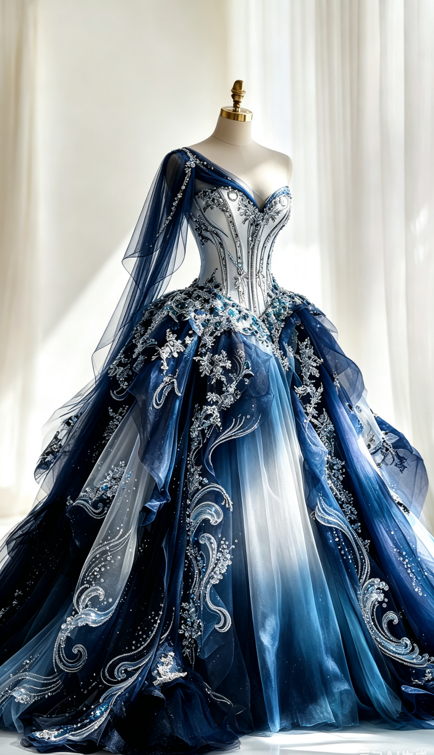 Chic Navy Blue Ball Gown Quinceanera Dress One-shoulder Tulle Sweet 16 Dress DP06338